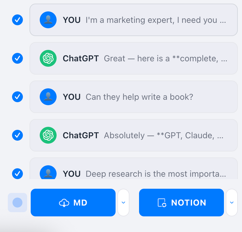 Batch export filters and preview interface