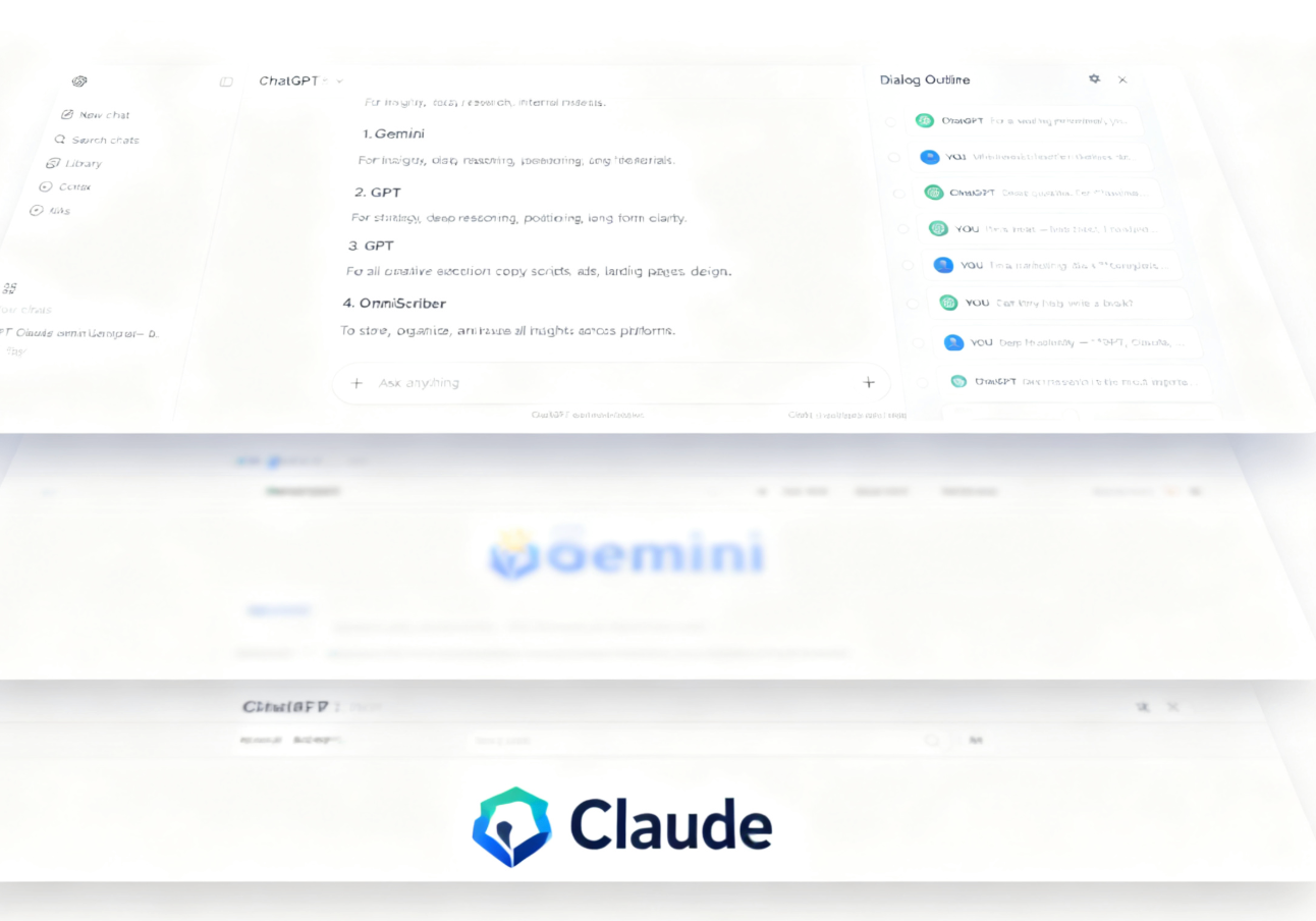 OmniScriber overlay across ChatGPT, Claude, and Gemini